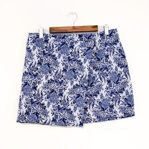 Piperlime Blue Floral Rose Print Asymmetrical Tapestry Skirt